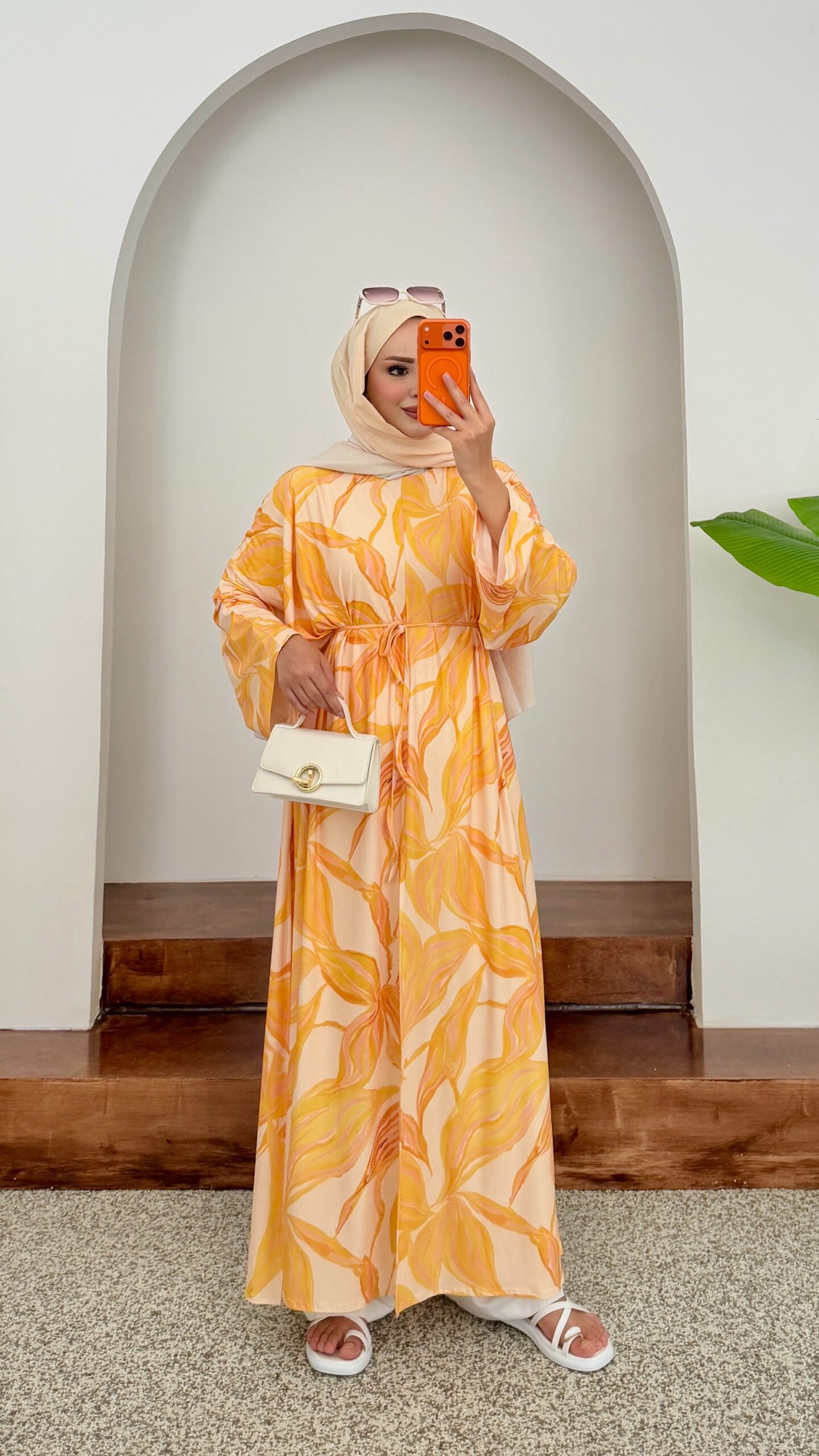 img_8853 Palmiye Desenli Yırtmaçlı Takım - Orange - Görsel 1