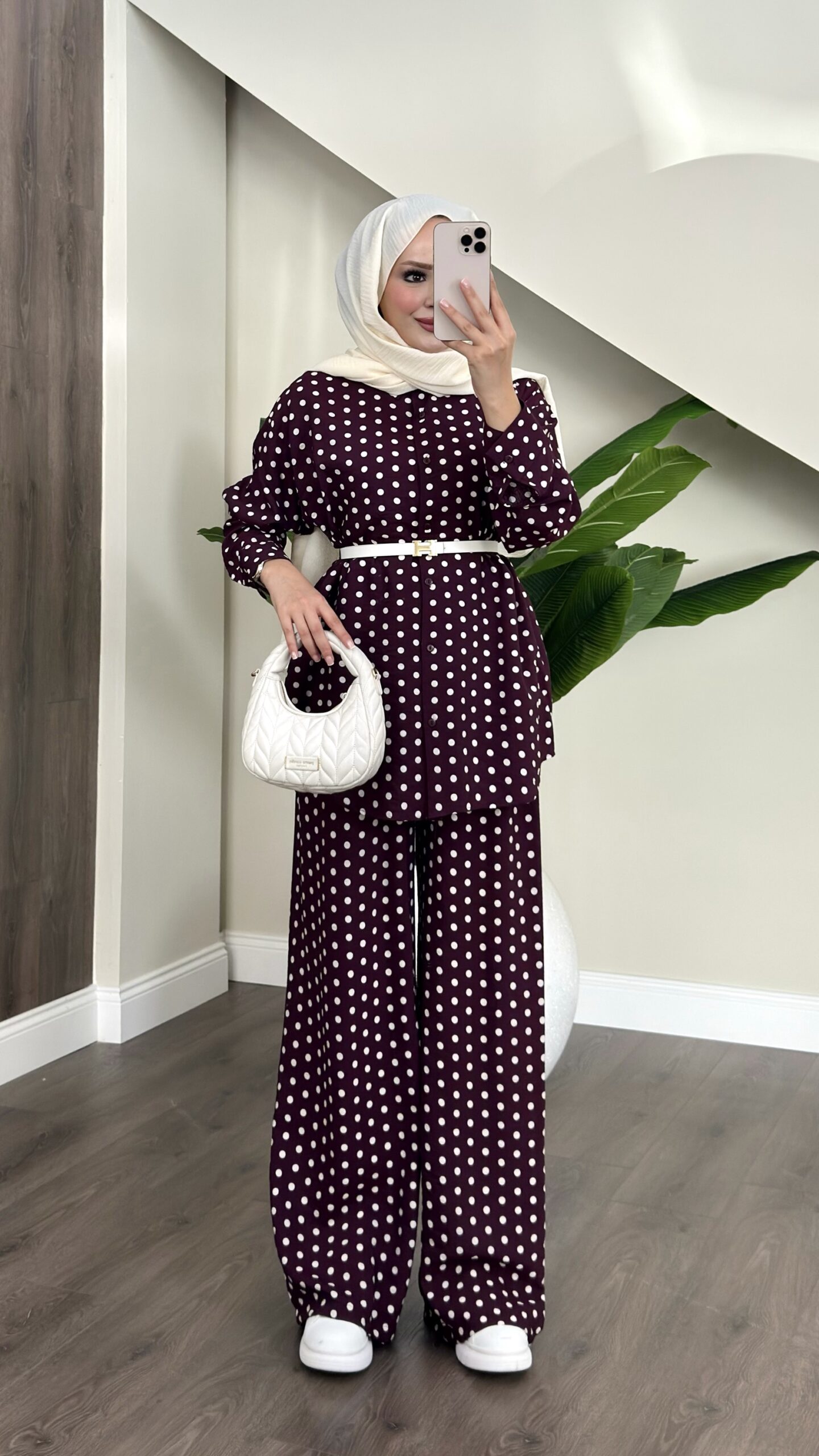 copy_5461b091-30ab-4d4d-8079-ff8154985ebd Puantiye Düğmeli Tensel İkili Takım - Bordo - Görsel 1
