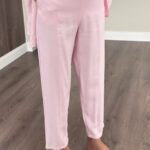 Çimalı Lastikli Keten Havuç Pantolon - Pembe