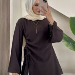 Mocca Büzgülü Modal Tunik - Kahverengi