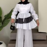Puantina Katmanlı Şık İkili Takım - Beyaz